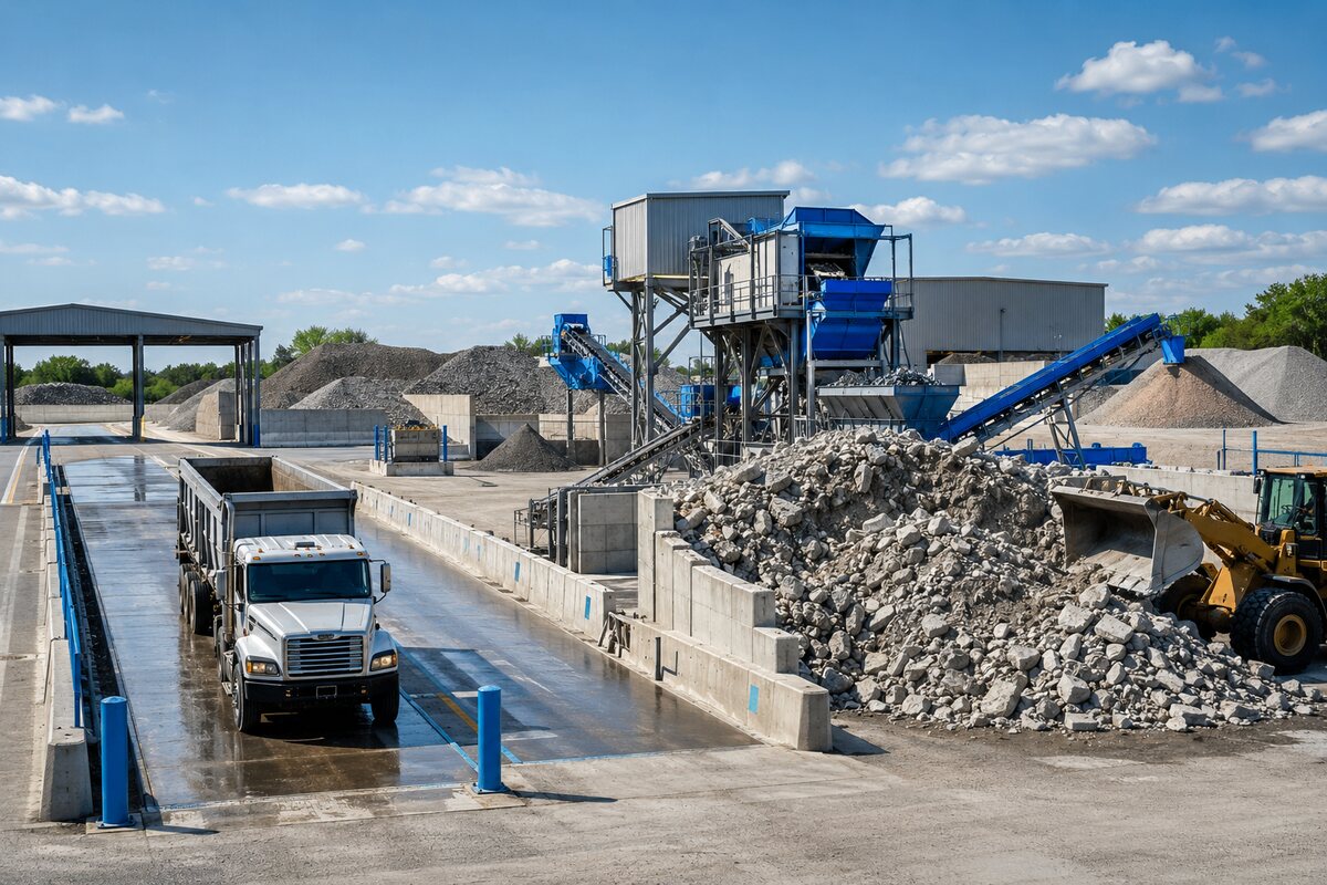 Construction-material recovery facility processing concrete and aggregate.